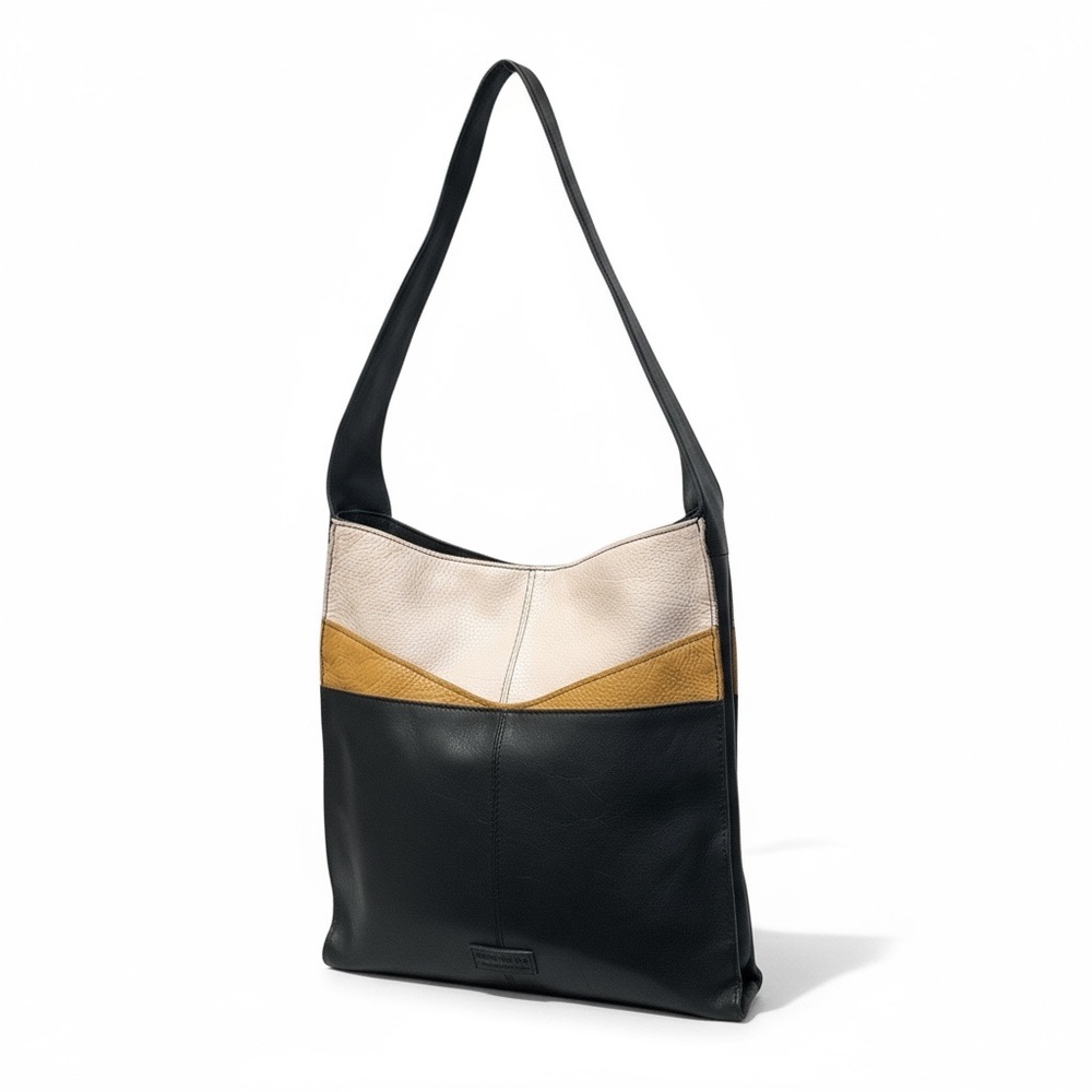 👜 American Leather Co.‎ Chevron Leather Shoulder Bag | Black Cream Mustard